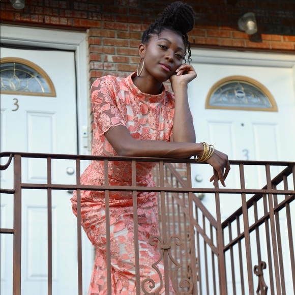 LIGHT PINK & GOLD LACE FLORAL MOCK TURTLE NEXT MAXI GOWN DRESS For A Queen ✨ - Picture 6 of 7